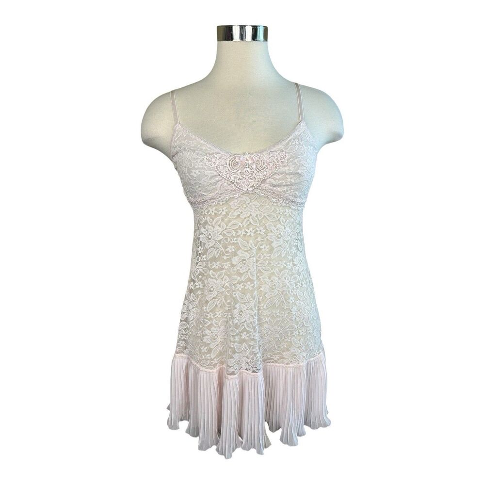 Intimo Donatella Place Pink Chemise Nightie Babydoll Lace Pale Pink Sz S